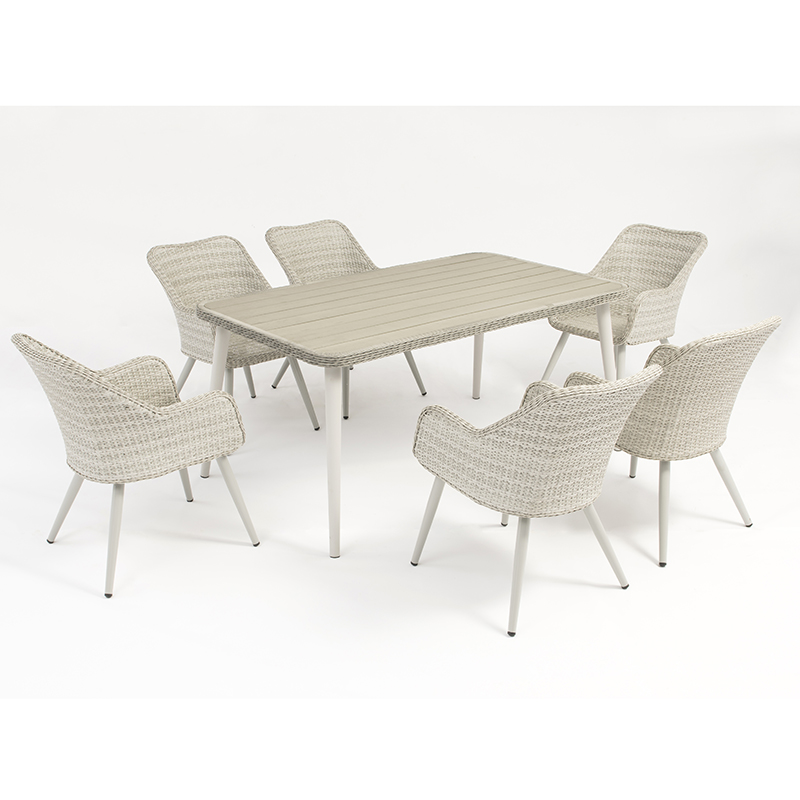 Aluminium Rattan Gartenmöbel Set Rechteck Tisch mit 6 Stühlen
